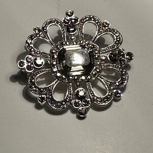 Vintage-Inspired Silver-tone Floral Filigree Brooch - 1 1/2”